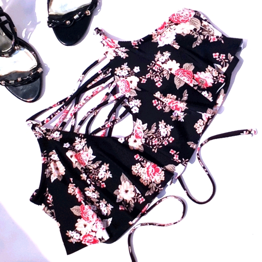 Blu Lace Up Swim Top